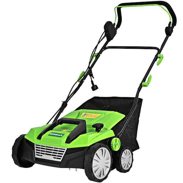 Costway 15 in. 13 Amp Corded Scarifier Electric Lawn Dethatcher w/50L Collection Bag Green