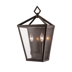 2-Light 18 in. Tall Powder Coated Bronze Outdoor Wall Sconce
