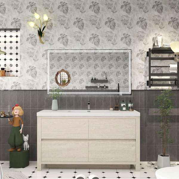 BV Better Vanity Louis 59 in. W x 20 in. D x 35 in. H Single Sink Freestanding Bath Vanity in Light Wood with White Acrylic Top