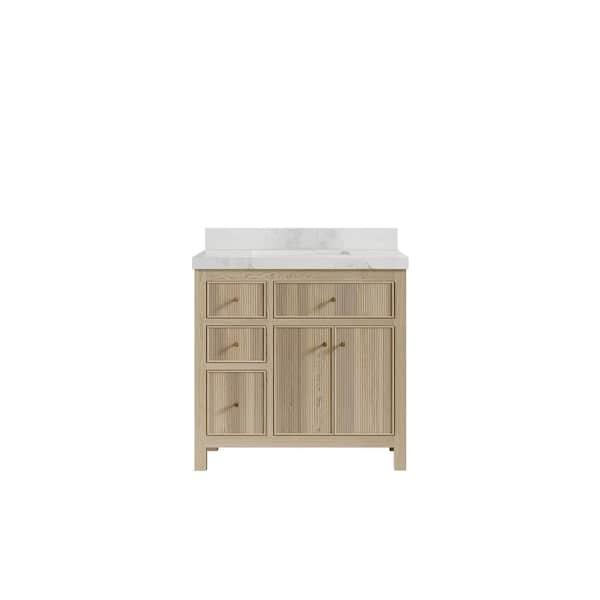 Willow Collections Sonoma Oak 36 in. W x 22 in. D x 36 in. H Single Sink Bath Vanity Center in White Oak with 2 in. Calacatta Nuvo Top