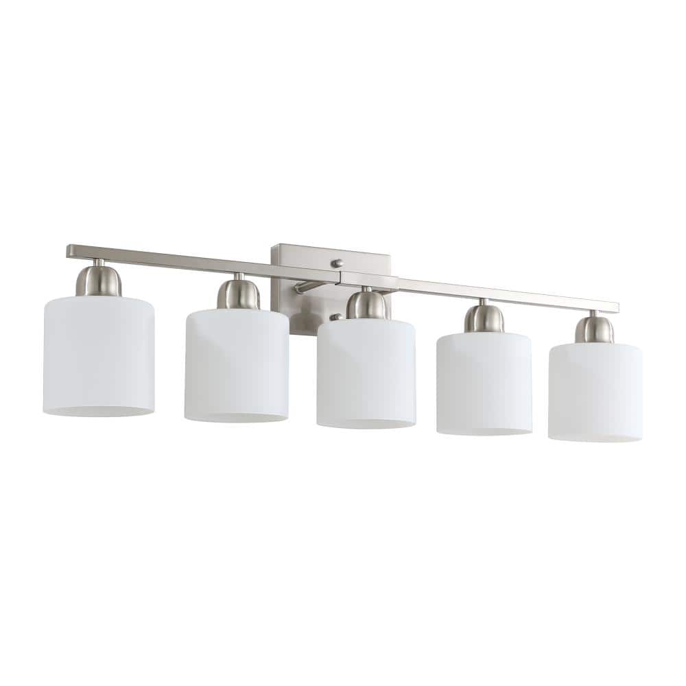 5-Light Chrome Vanity Light with Cylindrical Milky White Glass Shades and Iron Frame, E26 Bulbs Not Included price history on PriceWatchPro