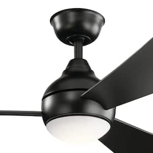 Sola 54 in. Integrated LED Indoor Satin Black Flush Mount Ceiling Fan with Light Kit and Wall Control