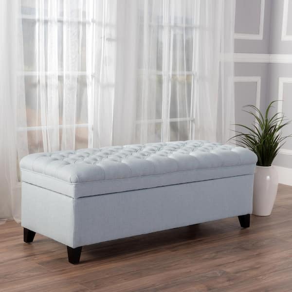 CHRISTOPHER KNIGHT HOME Light Sky 50 in. Tufted Fabric Bedroom Bench with Storage, Solid Birch Legs