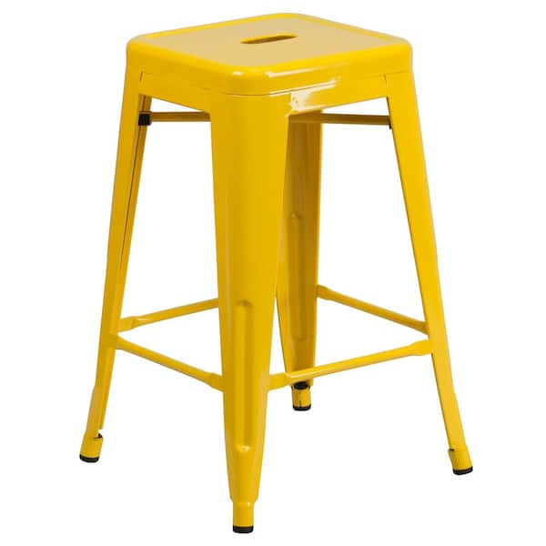 Flash Furniture 24 in. Yellow Metal Bar Stool