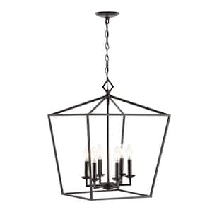 Velsa 4-Watt 6-Light Black Pendant Light with Metal Shade