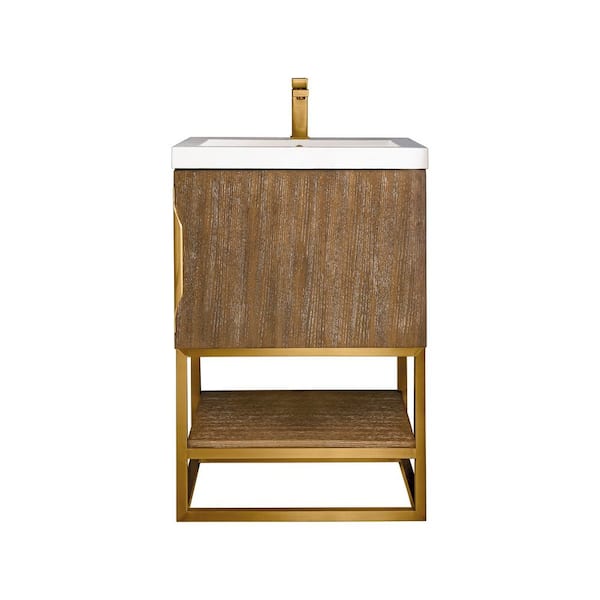 James Martin Vanities Columbia 23.6 in. W x 18.1 in. D x 35.4 in. H Single Bath Vanity in Latte Oak with Glossy White Mineral Composite Top
