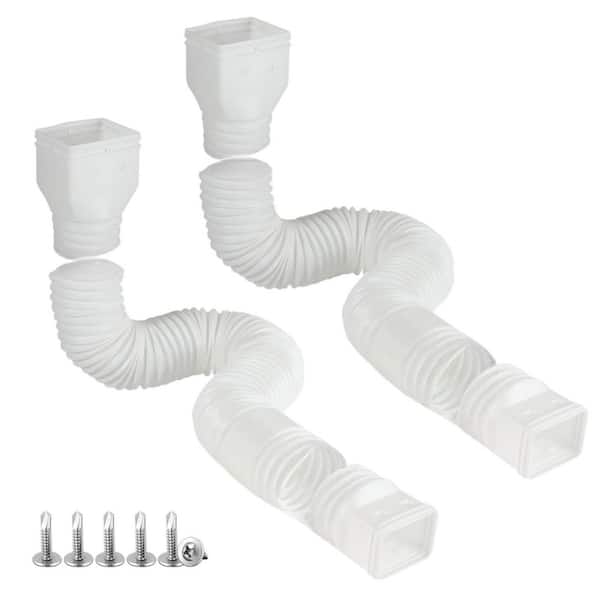 2 Pack White Rain Gutter Downspout Extensions Flexible, Drain Downspout Extender, Extendable from 21 in. to 68 in.