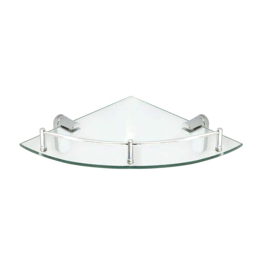 MODONA Oval 10.5 in. x 10.5 in. Glass Corner Shelf with Pre-Installed Rail in Polished Chrome