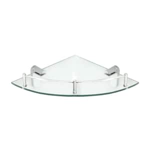 Oval 10.5 in. x 10.5 in. Glass Corner Shelf with Pre-Installed Rail in Polished Chrome