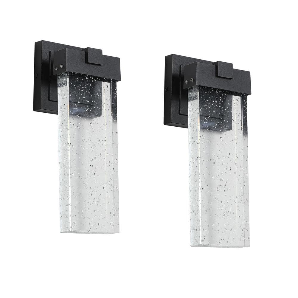 Black Hardwired Lantern Sconce Outdoor Waterproof Transparent LED Crystal W