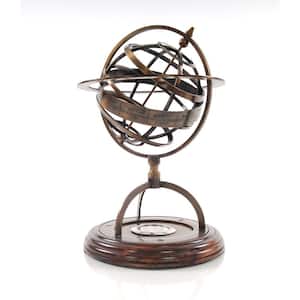 Dahlia Abstract Brass Armillary With Compass On Wood Base