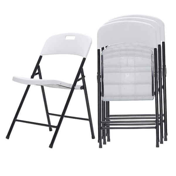 Afoxsos White Portable Plastic Folding Chairs Indoor/Outdoor Events, Perfect for Camping/Picnic/Tailgating/Party (4-Pack)