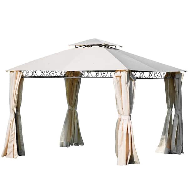 Unbranded 10.6 ft. x 10.6 ft. Beige Double Tiered Grill Gazebo Patio Canopy, Outdoor BBQ Gazebo Tent with UV Protection