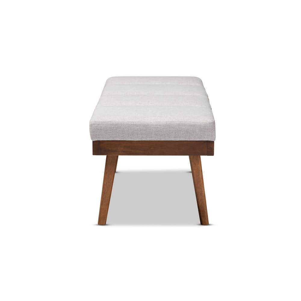 Larisa Beige and Walnut Brown Upholstered Wood Bench