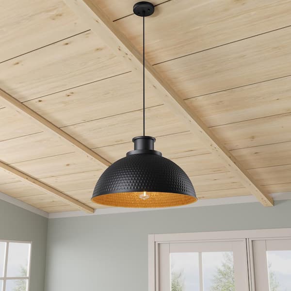 aiwen Industrial 20.08 in. 1-Light Black Pendant Light Dome