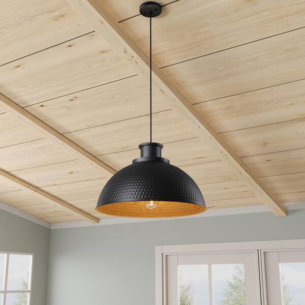 Predosola Industrial 20.08 in. 1-Light Black Pendant Light Dome