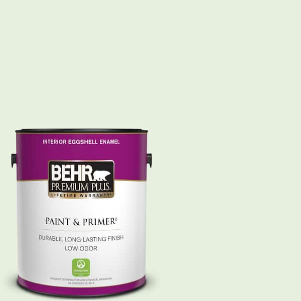 BEHR PREMIUM PLUS 1 gal. #M390-1 Mayfair White Eggshell Enamel Low Odor Interior Paint & Primer