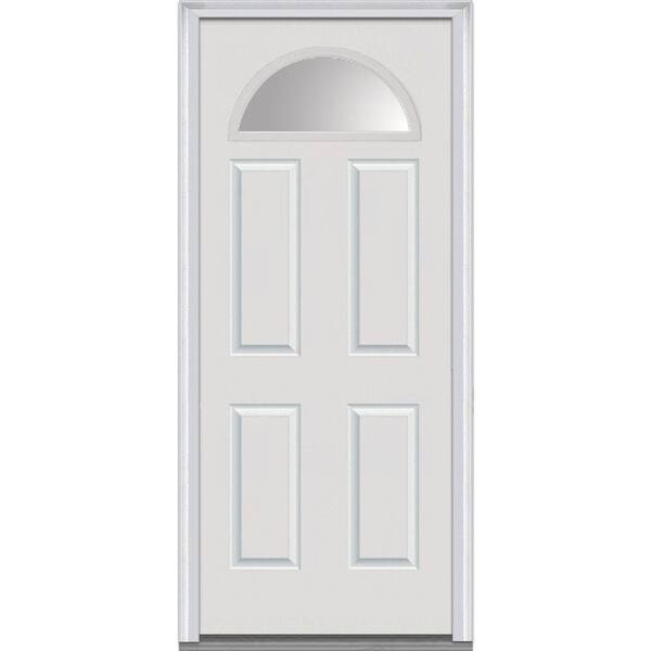 MMI Door 30 in. x 80 in. Right-Hand Inswing Fan Lite Clear 4-Panel Classic Primed Fiberglass Smooth Prehung Front Door