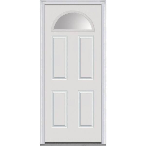 MMI Door 30 in. x 80 in. Clear Glass Left-Hand Fan Lite 4-Panel Classic Primed Steel Prehung Front Door