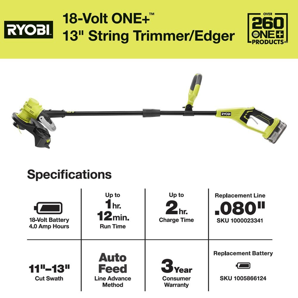 ONE+ 18V 13 in. Cordless Battery String Trimmer/Edger with 4.0 Ah Battery and Charger - 2