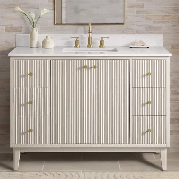 Sylvie 48 in. Single Sink Fluted Dove Bathroom Vanity with Volakas Engineered Stone Top (Assembled)