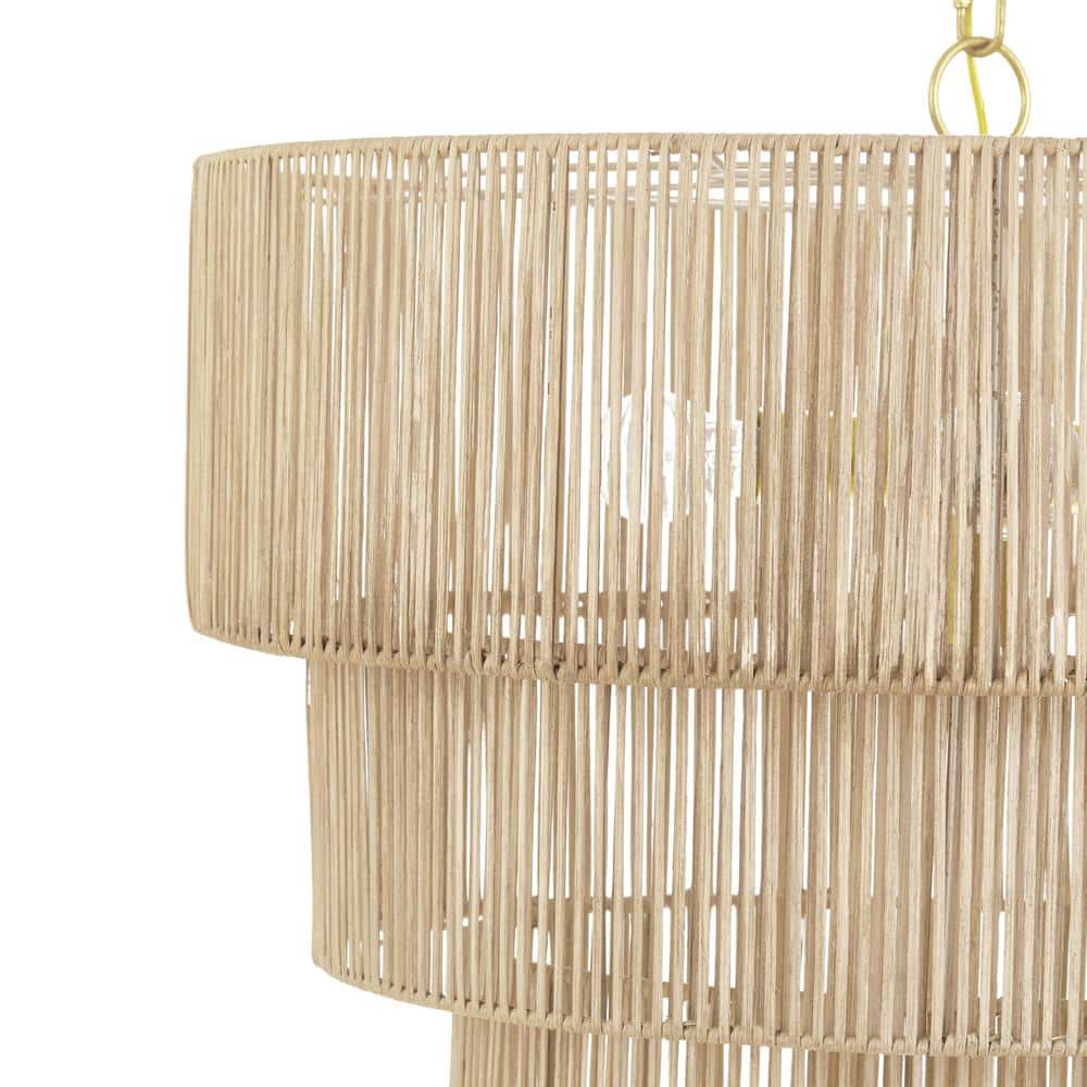 Distressed Gold 4-Tier Rattan Drum Pendant Light