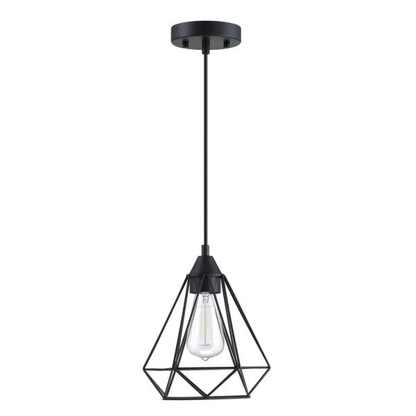 PUDO Industrial 1-Light Black Geometric Chandelier with Metal Cage ...