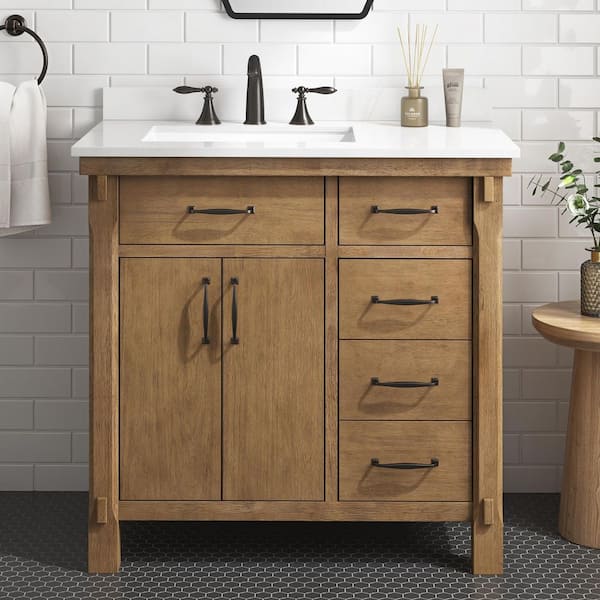 Bellington 36 in. Single Sink Almond Toffee Bath Vanity with White Engineered Stone Top (Assembled)