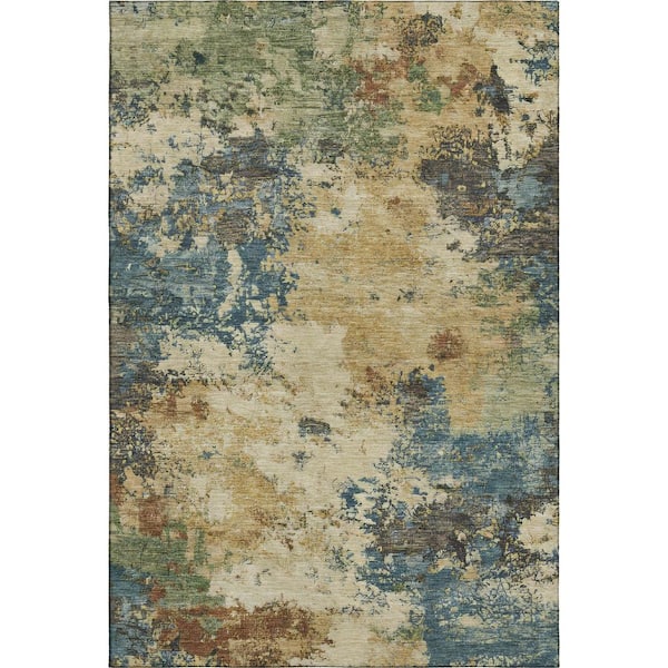 Mayfield Premium Machine Washable Abstract AMF2363 Beige 5 ft. x 7 ft. 6 in. Area Rug