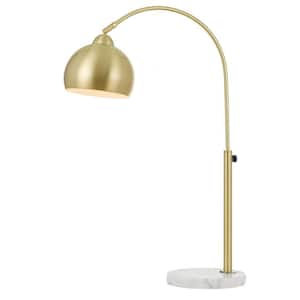 31 in. Orb Table Lamp with Adjustable Height/Width, White Marble Base, and Metal Globe Shade in Brushed Gold