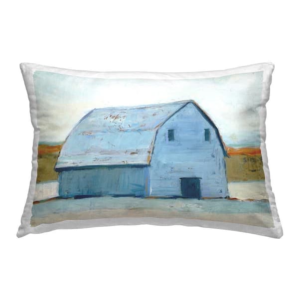Rustic White Barn Gray Print Polyester 14 in. x 20 in. Throw Pillow