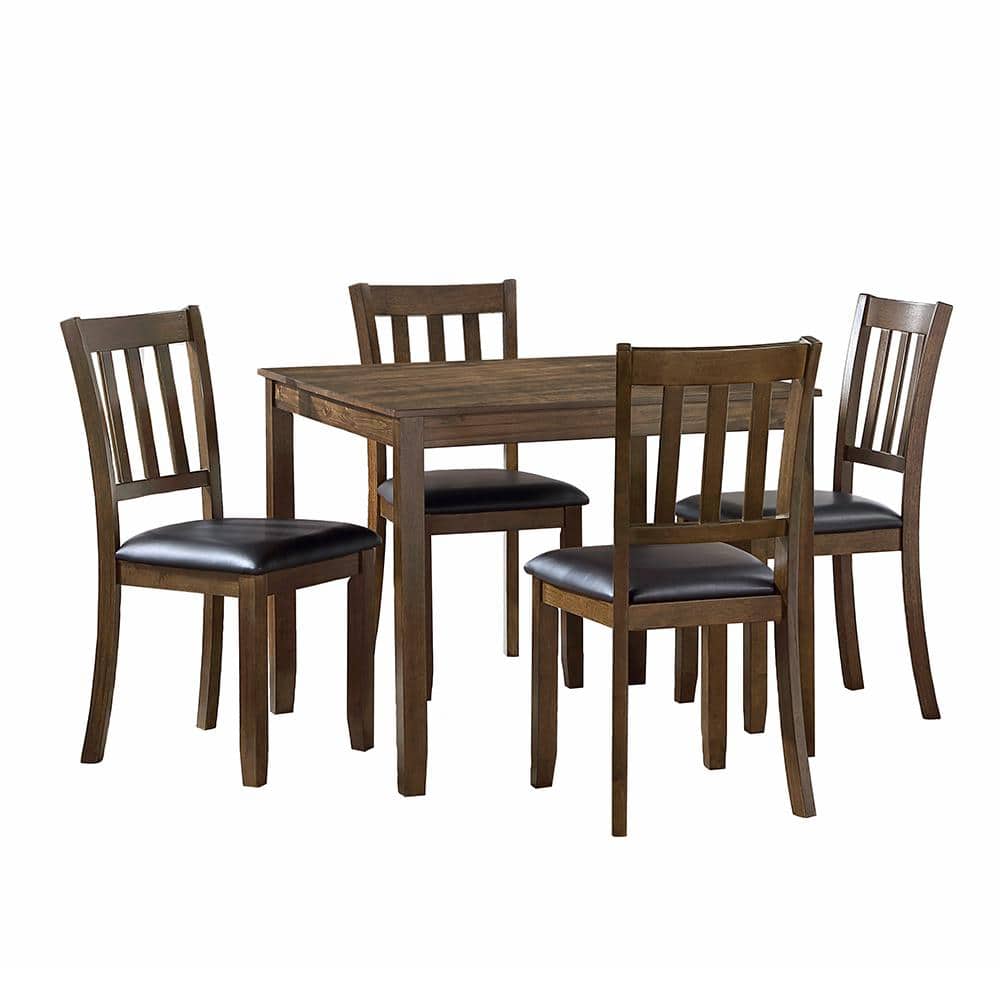 Charcoal Brown 5-Piece Square Dining Set with Faux Leather Seats