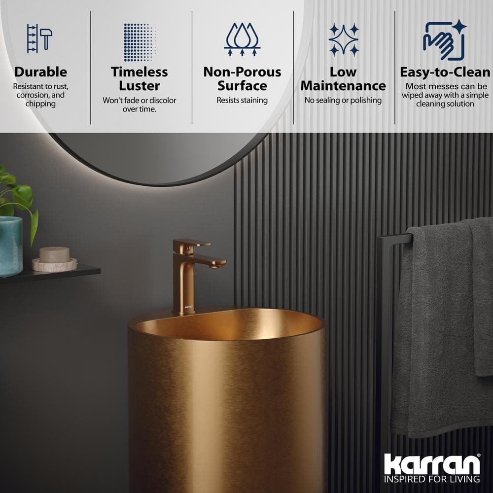 Karran Brushed Copper 16.5'' Stainless Steel Pedestal Sink