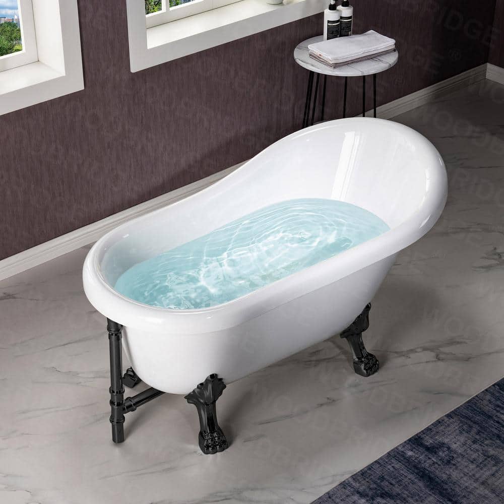 White Acrylic Slipper Clawfoot Bathtub with Matte Black Trim