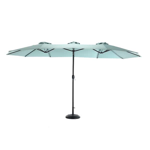 Otryad 14.86 ft. Steel Market Outdoor Patio Umbrella with 12-Ribs Crank Open/Close System, Double Sided Umbrella in Light Green