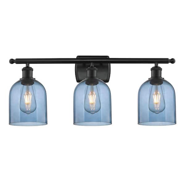 Bella 25.5 in. 3-Light Matte Black Vanity Light with Glass Shade