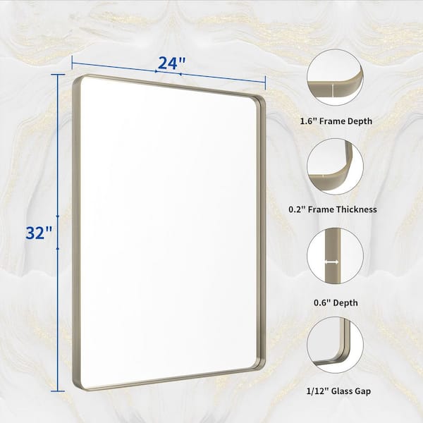 24 in. W x 32 in. H Rectangular Aluminum Alloy Framed Rounded Modern Sliver Wall Mirror