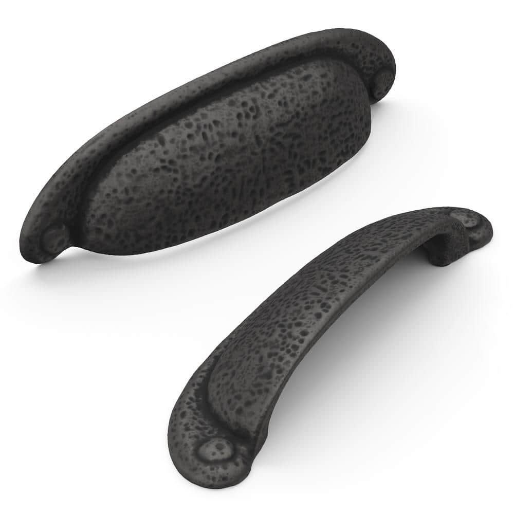 Rustic Black Iron Cup Cabinet Pull with Mounting Hardware
