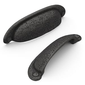 Refined Rustic Collection 3 in. & 3-3/4 in. Black Iron Finish Cup Drawer Cabinet Pulls Handles Modern (1-Pack)