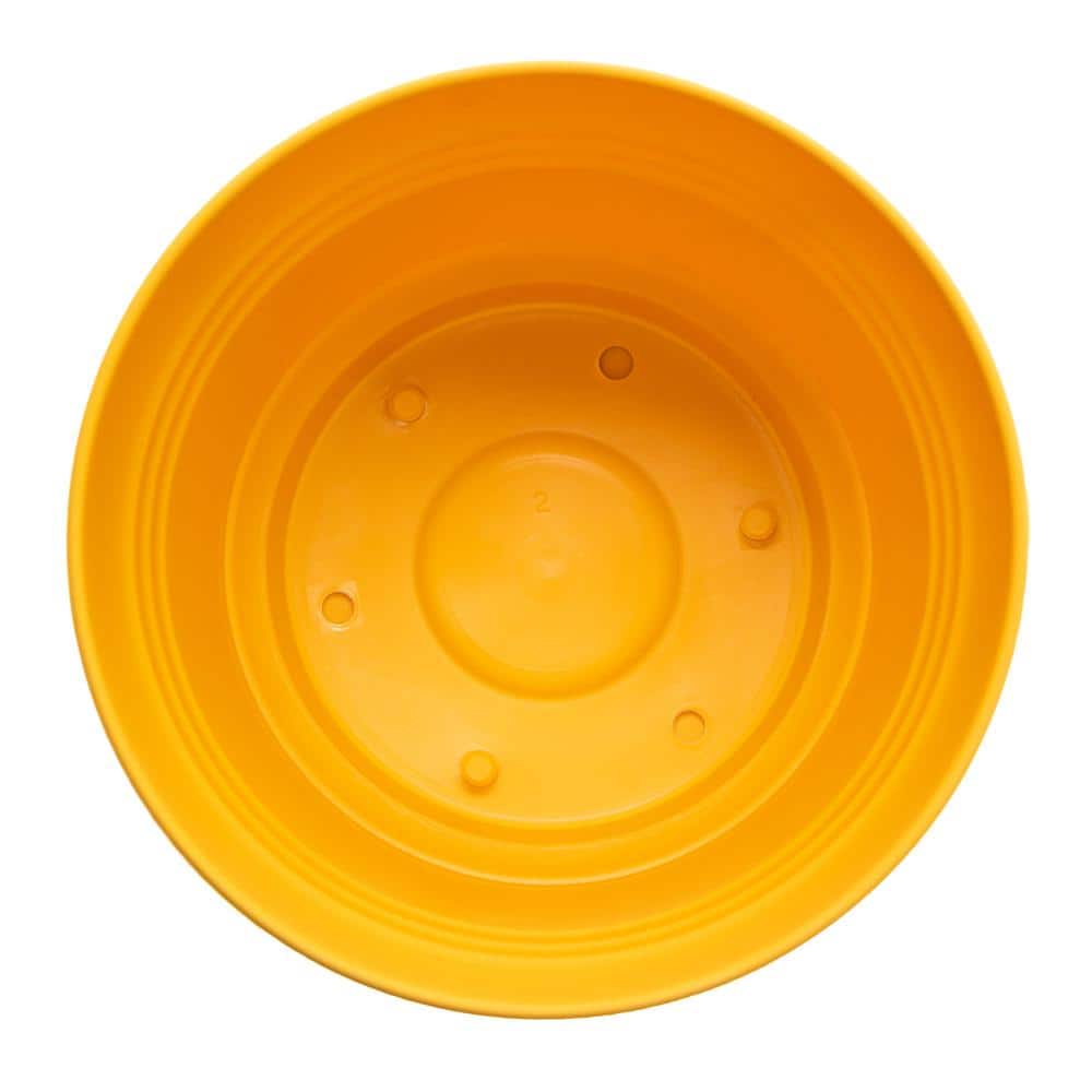 Earthy Yellow 12" Saturn Polyresin Planter with Saucer