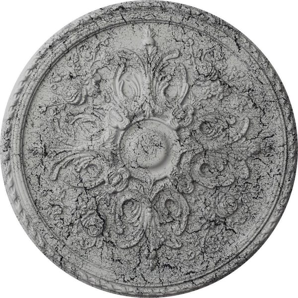 Ekena Millwork 2 in. x 32-5/8 in. x 32-5/8 in. Polyurethane Bradford Ceiling Medallion, Ultra Pure White Crackle