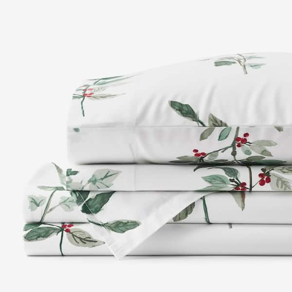 Company Cotton Floral Berry Green Sateen King Sheet Set