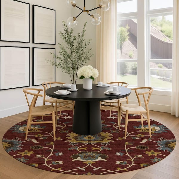 Round Maroon Rug Addison Rugs Chantille Machine Washable Indoor/Outdoor Abstract ACN2290 ...