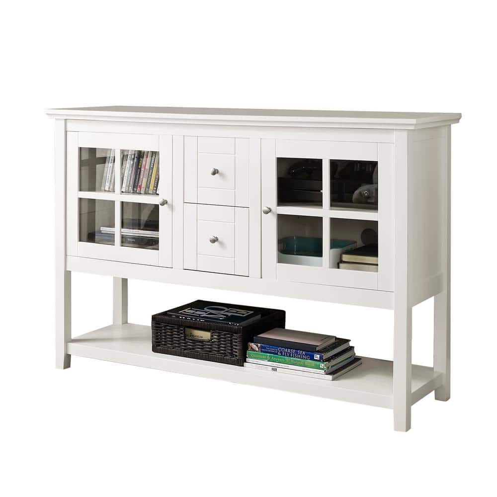 White 52" MDF and Glass TV Stand with Storage