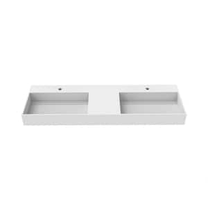 Juniper 60 in. Wall Mount Solid Surface Double-Basin Rectangle Bathroom Sink in Matte White