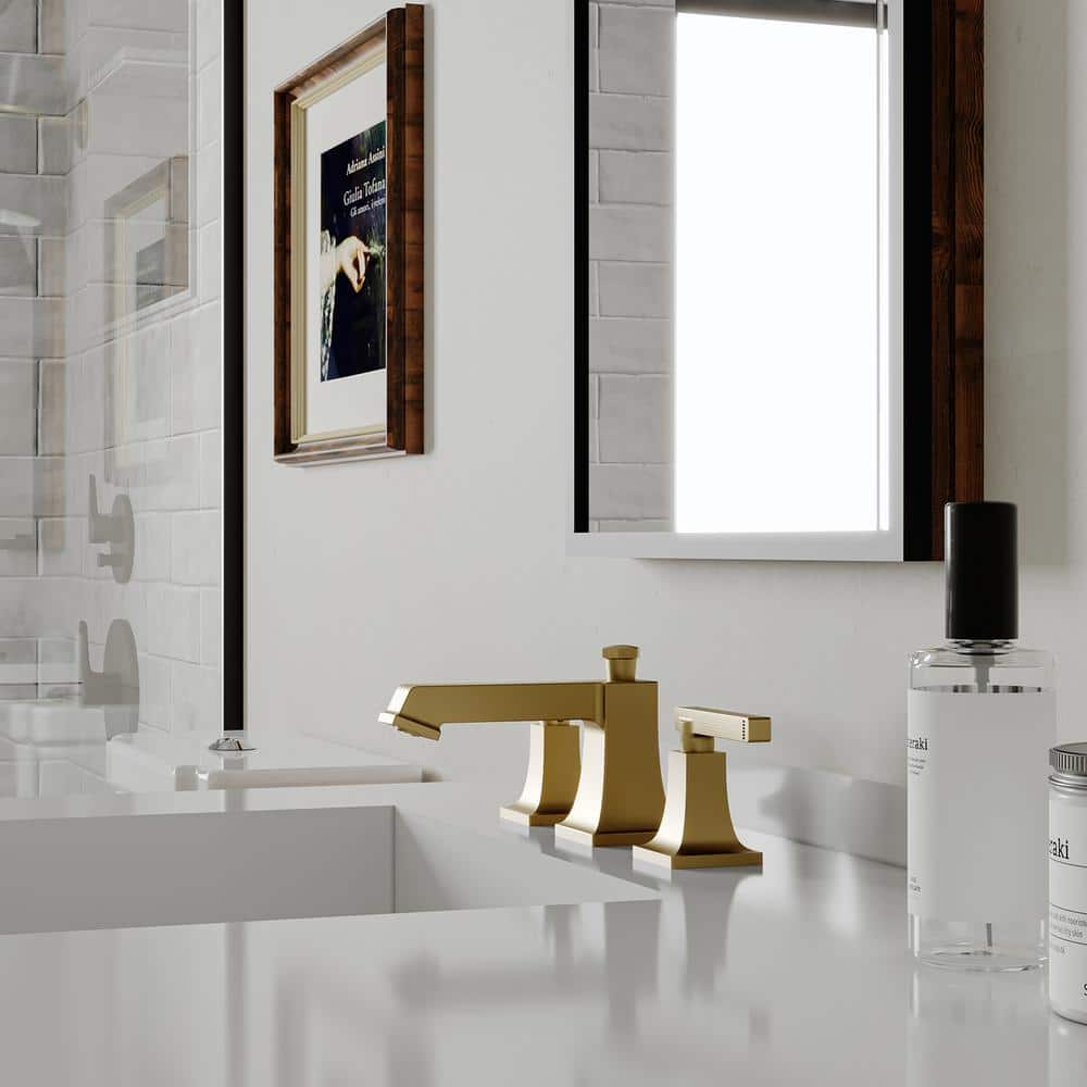 Brushed Gold 2-Handle Widespread Bathroom Faucet with Drain Assembly
