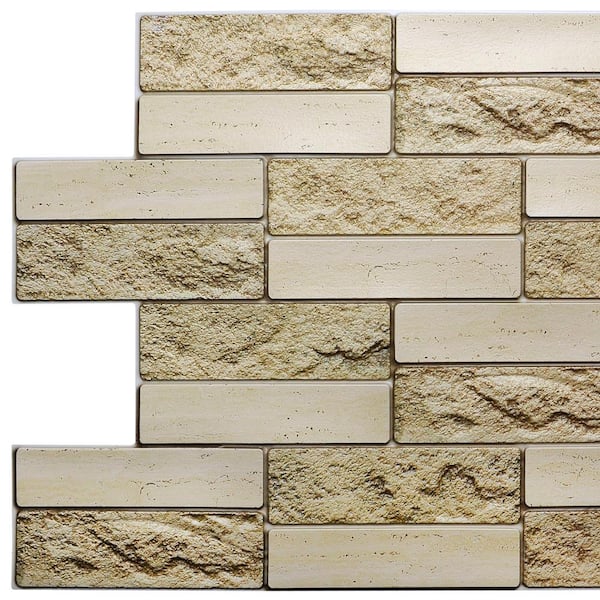 Dundee Deco 3D Falkirk Retro 1/100 in. x 39 in. x 19 in. Beige Faux Brick PVC Decorative Wall Paneling (10-Pack)