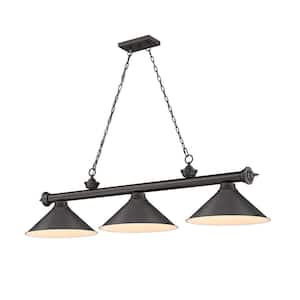 Cordon 3-Light Bronze with Metal Bronze Shade Billiard Light with No Bulbs Included