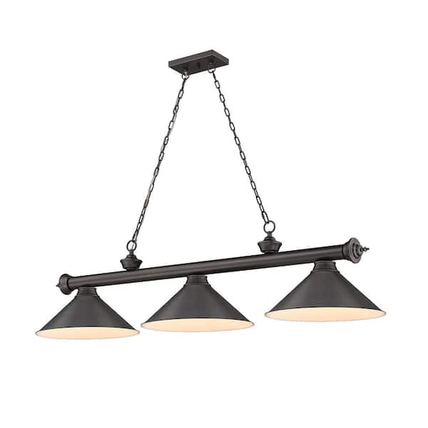 Unbranded Cordon 3-Light Bronze with Metal Bronze Shade Billiard Light with No Bulbs Included