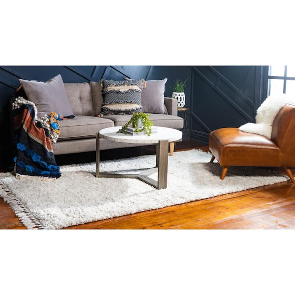 Unique Loom Hygge Shag Misty Ivory 8 ft. x 8 ft. Square Rug